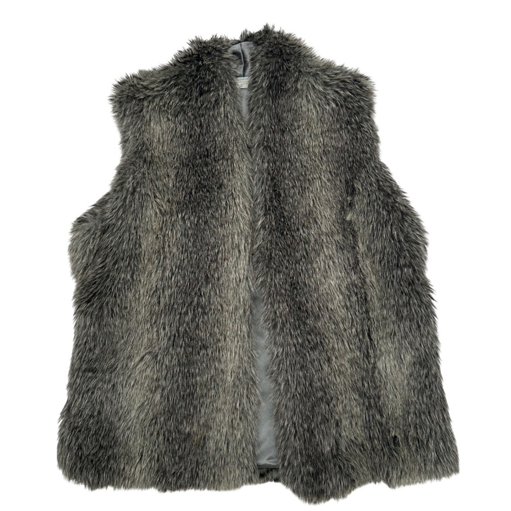 Garnet Hill Women's Gray Faux Fur Whimsy Vest Open Front Hook Eye Closure Size M